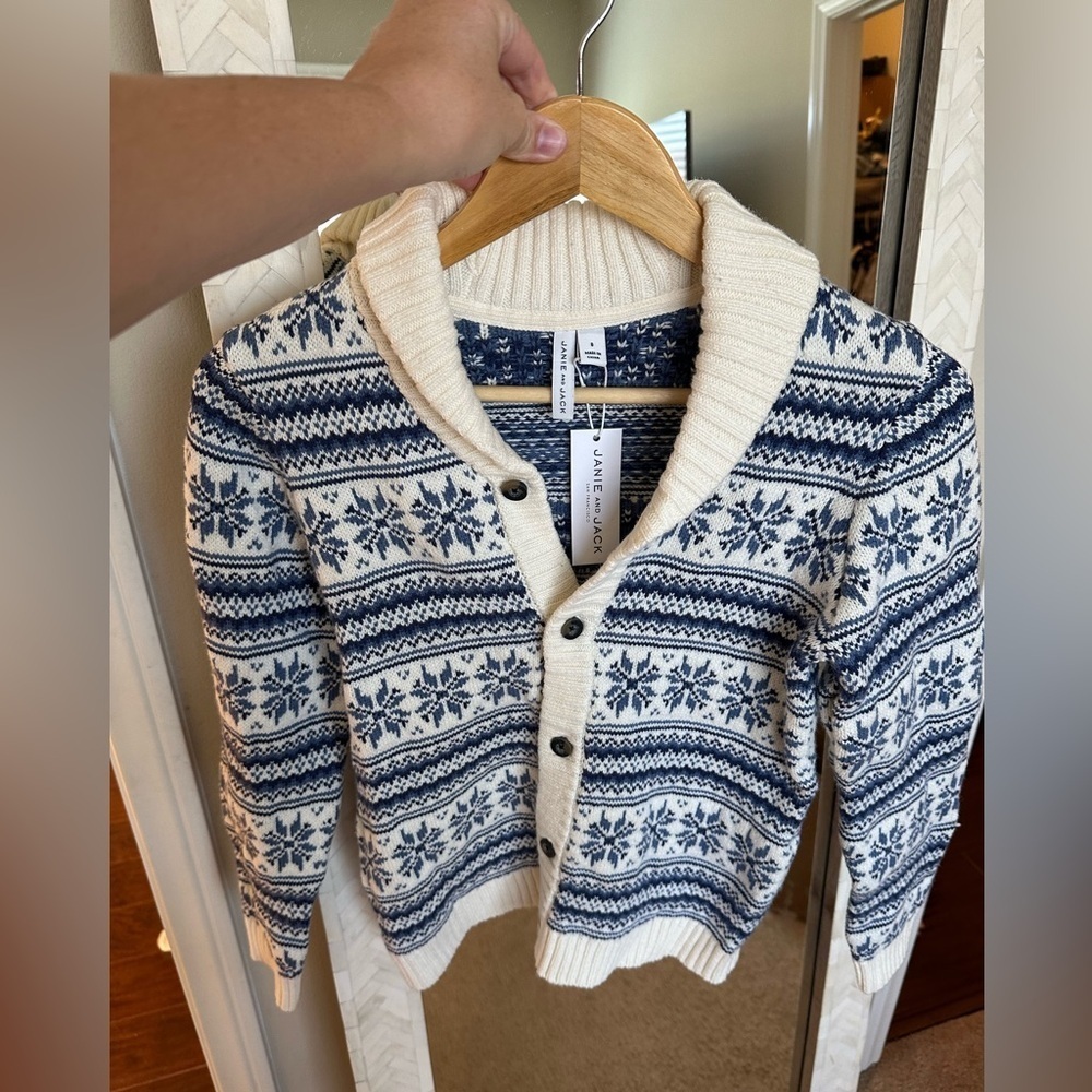 Janie and‎ Jack NWT Ivory and Navy Knit Sweater - Picture 2 of 6
